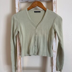 Brandy Melville Women's Chic V-Neck Ribbed Cardigan Sage Green